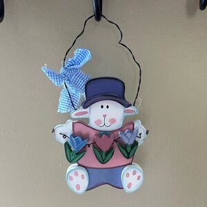 Vintage Cute Lamb Wall Hanging with Flowers